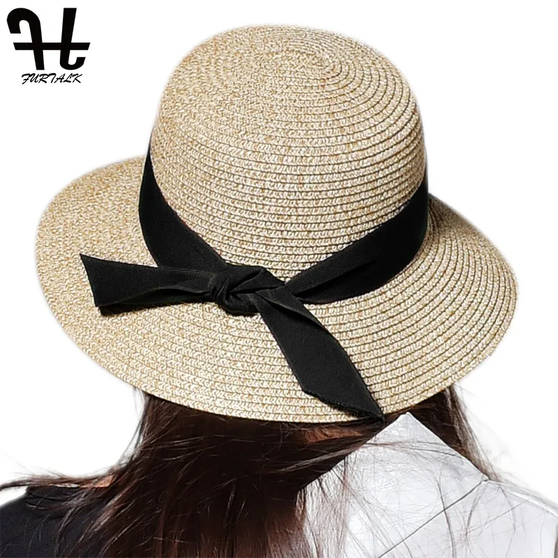 Ceny FURTALK kapelusz na lato dla kobiet słomkowy kapelusz z szerokim rondem wiaderko plażowe kapelusz słońce ochrona przed słońcem czapka z muszka 2019