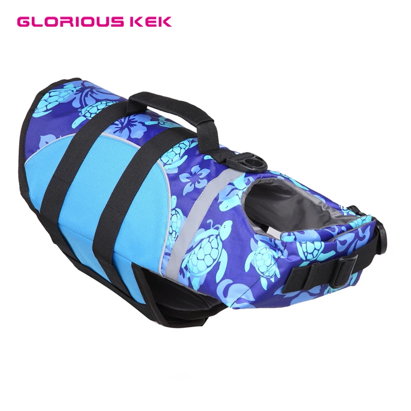 

GLORIOUS KEK Pet Dog Life Jacket Summer Dog Swinwear Turtle Shark Prints Cute Dog Life Vest for Small Medium Large Dogs Blue SML