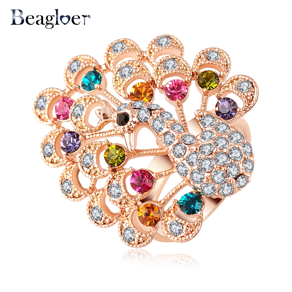 Beautiful Crystal Peacock Ring Rose Gold Color Multicolour Genuine ...