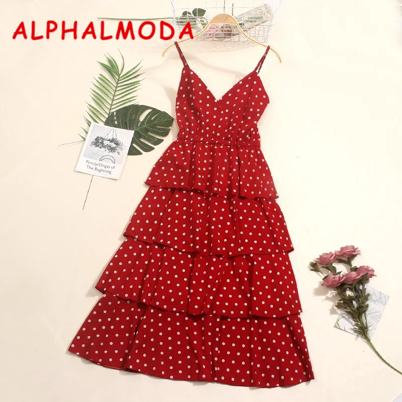 Платье в горошек с каскадными оборками ALPHALMODA женское платье принцессы слинг