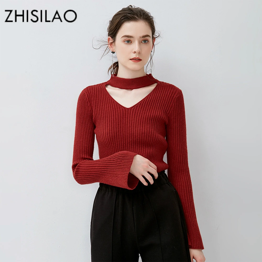 

Woman Sweaters and Pullover Knitted for Ladies Autumn Winter 2018 V-Neck Thin Solid Long Sleeve Sweater Cotton Pull Femme Tricot