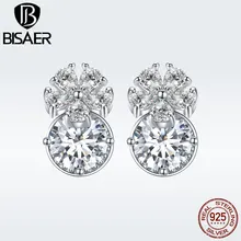 BISAER сплав серебристый цвет прозрачный CZ снежинка серьги гвоздики для женщин Свадебные обручальные ювелирные изделия Модные женские подарок GSE161