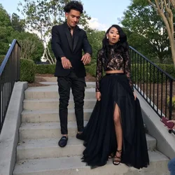 Prom Dresses 2019 Formal Evening Party Pageant Gowns African Two Pieces Long Sleeve High Neck Dubai Cheap Black Girl prom dress Prom Dresses 2019 Formal Evening Party Pageant Gowns African Two Pieces Long Sleeve High Neck Dubai Cheap Black Girl prom dress