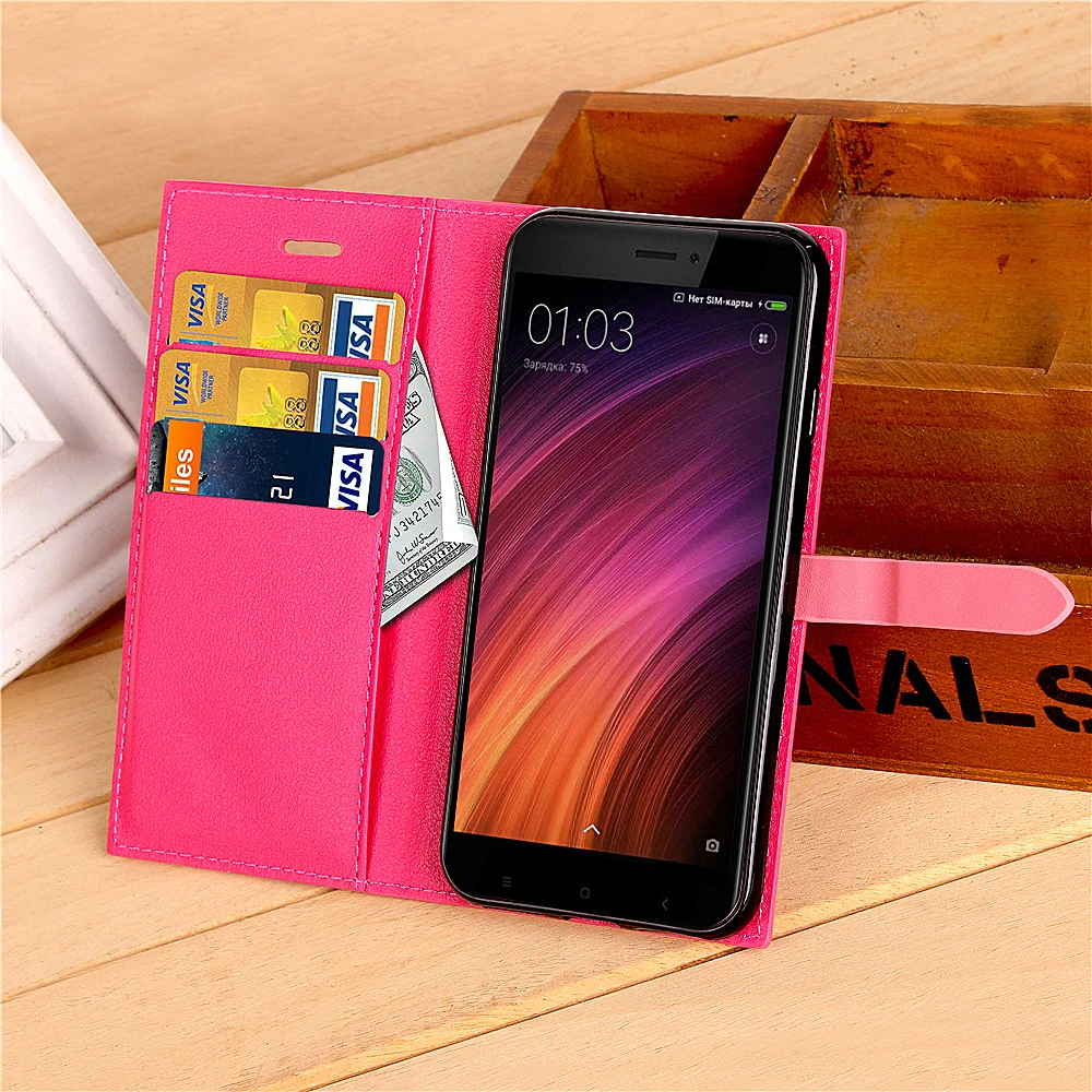 Excellent Wallet Case For Xiaomi Redmi 4,Luxury Leather Cover With Magnetic Stand Card Holder Case For Xiaomi Redmi 4 4X Folio Flip Case 11