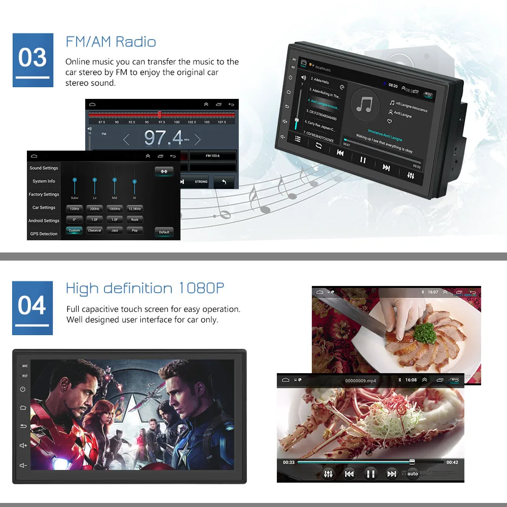 Podofo Android Auto Radio Multimedia-player 2 Din 7 ''Touchscreen Autoradio Bluetooth FM WIFI AUX 2
