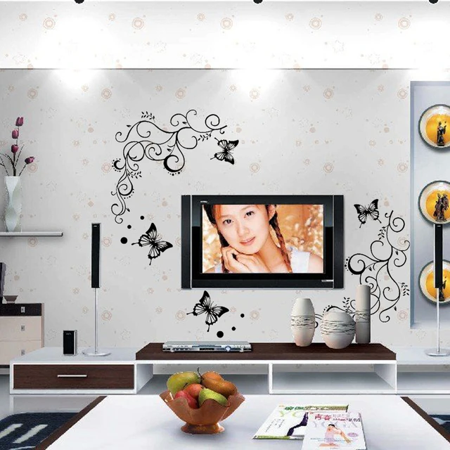 diy 3d lowest price classic black butterfly flowers wall stickers