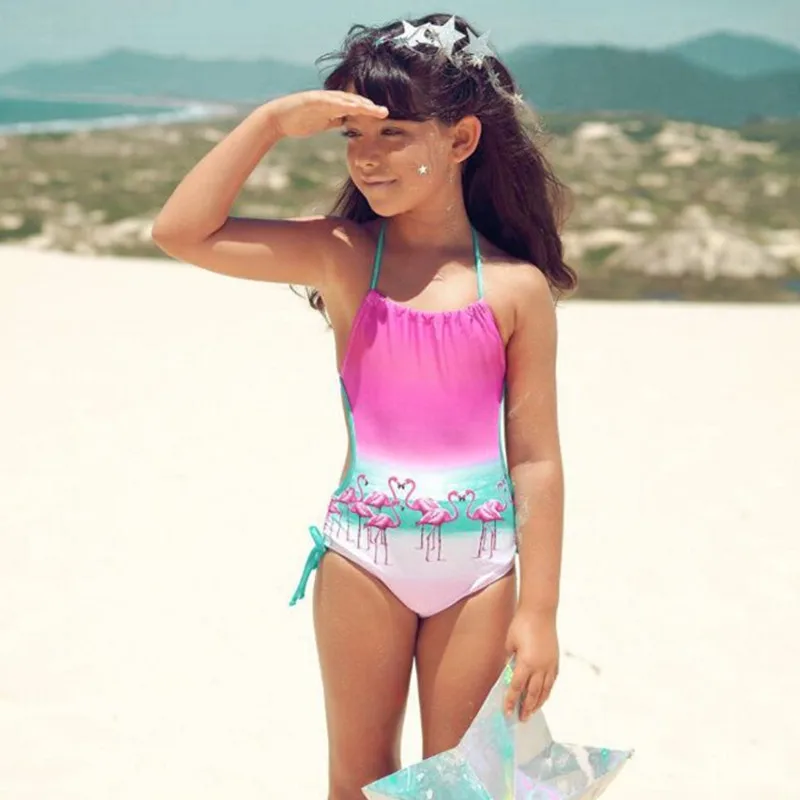 

Summer Baby Girls Bikini Lady Bug Girls Flamingo Swimwear Children Clothing One Pieces Girls Beachwear for 2-6 Years D0234