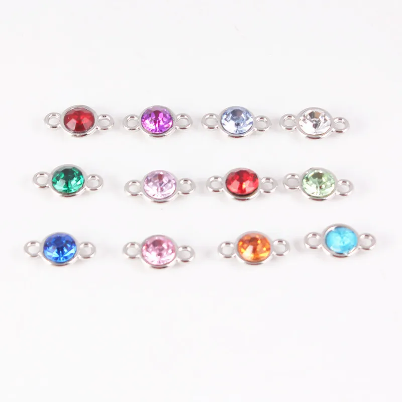 

12pcs/lot Round Colorful Month Birthstone Charms Alloy Jewelry Crystal Charms 11*19mm Connector Charms for DIY Jewelry Making