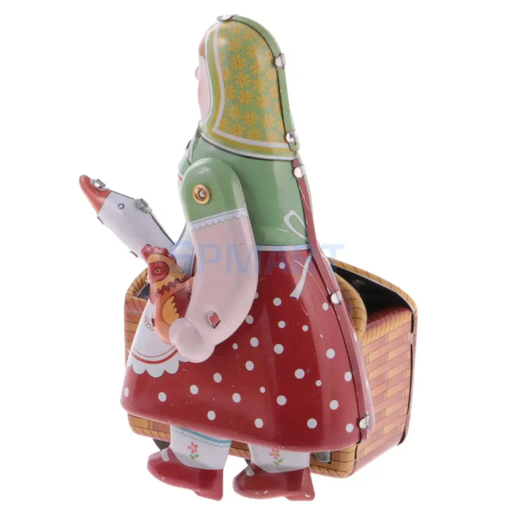 Винтажная Крестьянская женщина, несущая корзину, багажная модель, Заводной оловяный коллекционный подарок для детей/взрослых