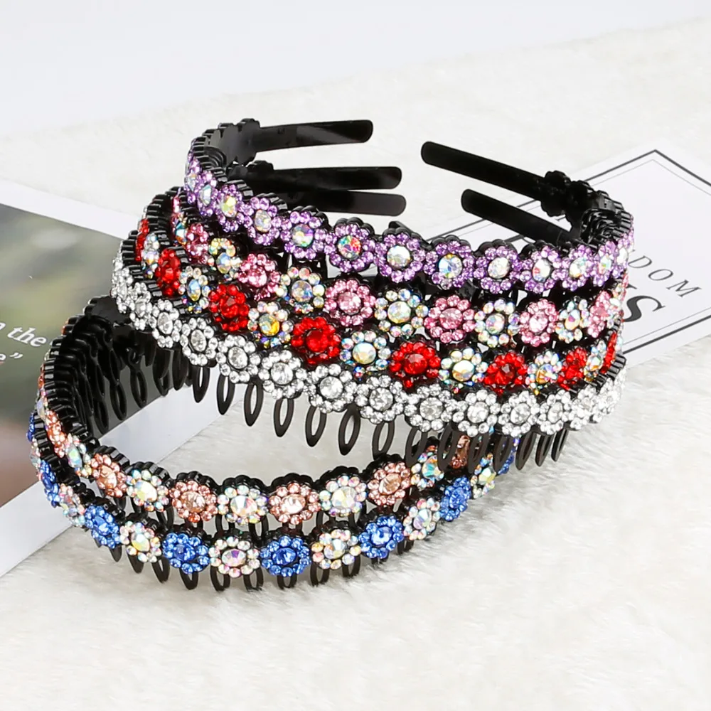 Headbands 1PC Fashion Rhinestone Flower Black Comb Headband Female