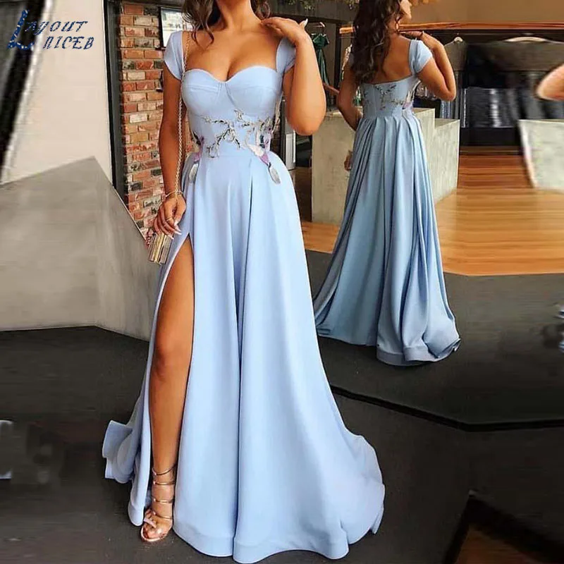 

SHJ853 Arabic Elegant Sweetheart Celebrity Evening Dress 2019 Dubai Sexy Split A-Line Evening Dress Women