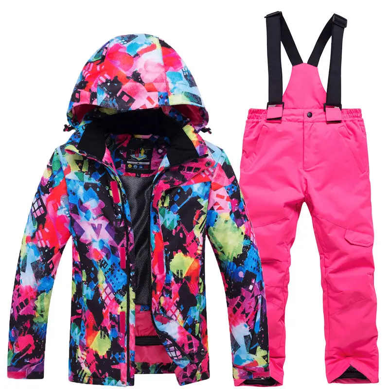 Детская зимняя куртка лыжный костюм для улицы для девочек и мальчиков, лыжная одежда для сноуборда, теплая зимняя куртка+ штаны - Цвет: A9
