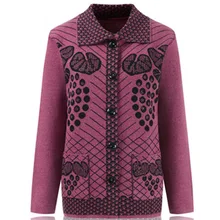 Для женщин вязаный свитер женский Осень отложным воротником с длинным рукавом вязаный кардиган дамы вышитые плюс Размеры вязаное пальто F284