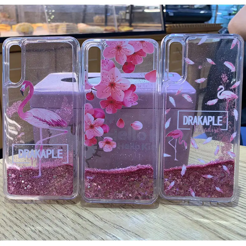 Flamingo Flower Bling Glitter Liquid Clear Soft Case Cover on sfor Samsung A30 A10 A20 A50 M10 M20 M30 A6 A8 A9S A7 2018 Coque   (4)