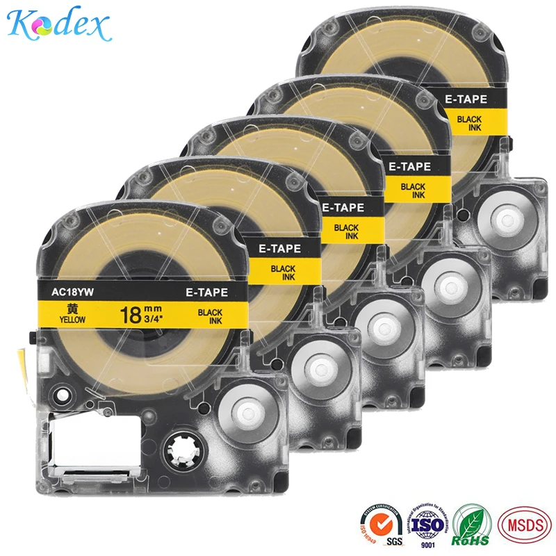 5 упаковок кассетной ленты совместимой с EPSON LW-300 LW-400 LW-600P Φ printer (18 мм x 8 м черная на