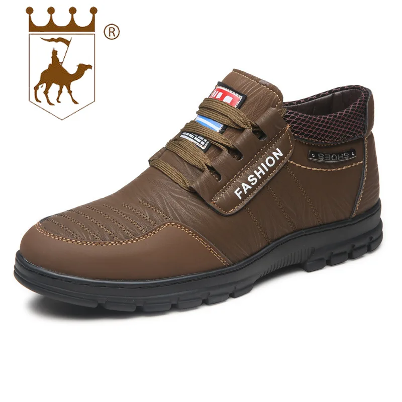 

BACKCAMEL Outdoor Winter Leather Men's Boots High Plus Velvet Warm Shoes Breathable Wear-resistant Casual Zapatillas Hombre