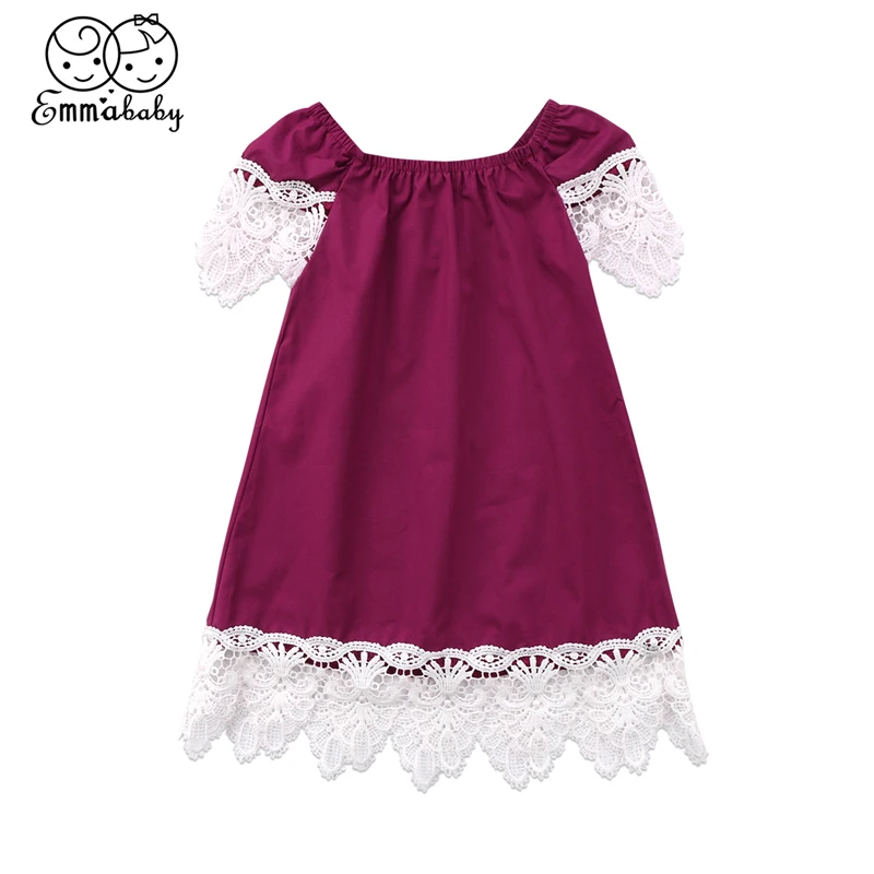 Emmababy 1-6Y Kid Baby Girl dress summer girls Off Shoulder Lace edge cotton Party Pageant Dresses baby girl Sundress Clothes | Детская