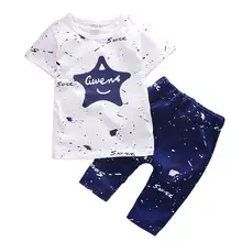Комплекты детской одежды г. летний костюм с шортами и принтом звезды для мальчиков Повседневная стильная одежда для маленьких детей От 1 до 4 лет