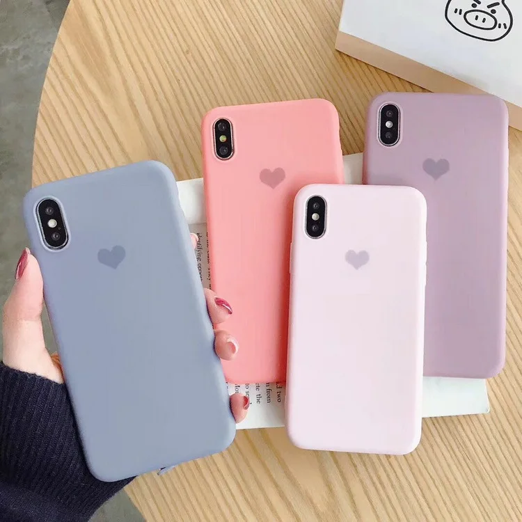 

Candy Color Love Heart Soft Silicone Case For iPhone XS Max XR X Solid Color Cases For iPhone 7 6 6S 8 Plus Cute Back Cover