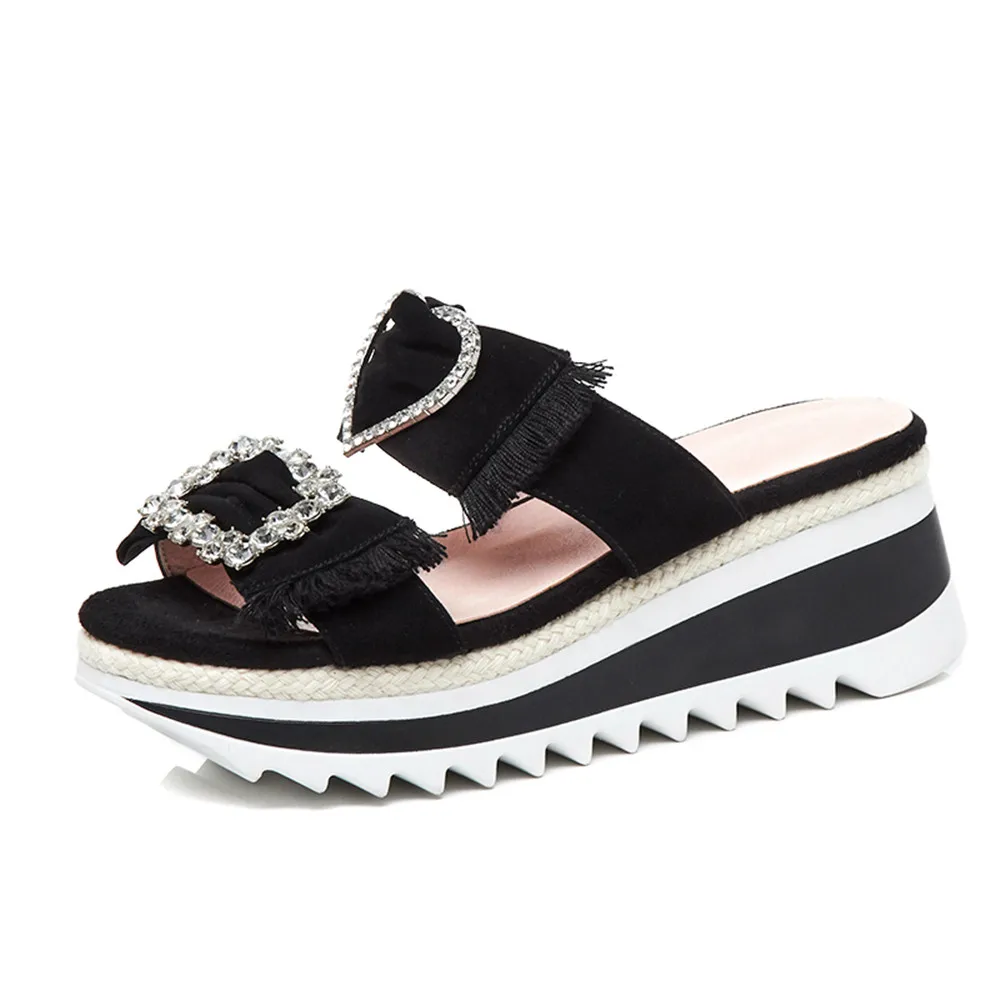ASUMER/Новинка; модная летняя обувь; Цвет черный, розовый; женская обувь на танкетке; Повседневные Удобные босоножки; женская замшевая кожаная обувь