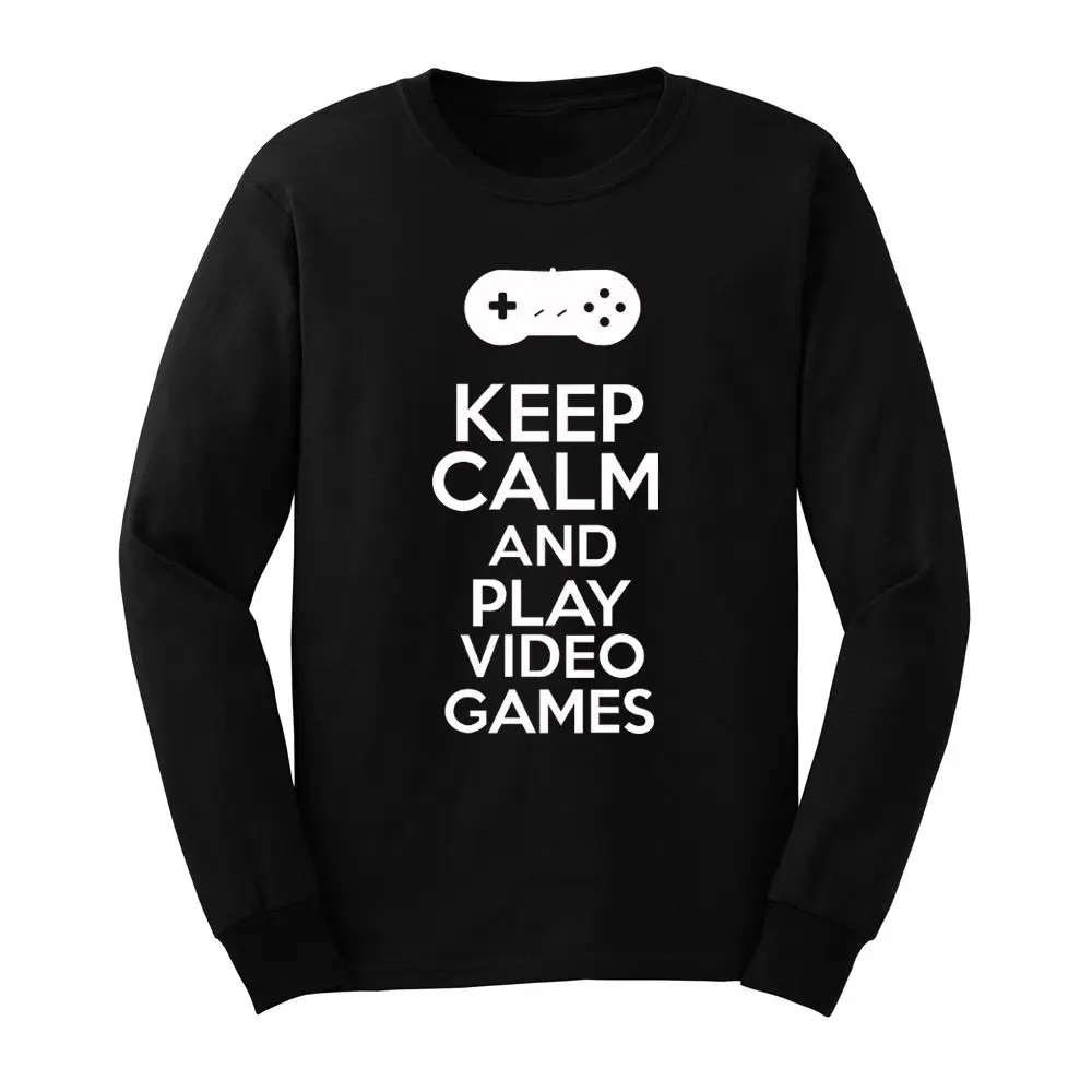 Loo Show Keep Calm And Play видеоигры геймер с длинным рукавом для взрослых футболки мужчин