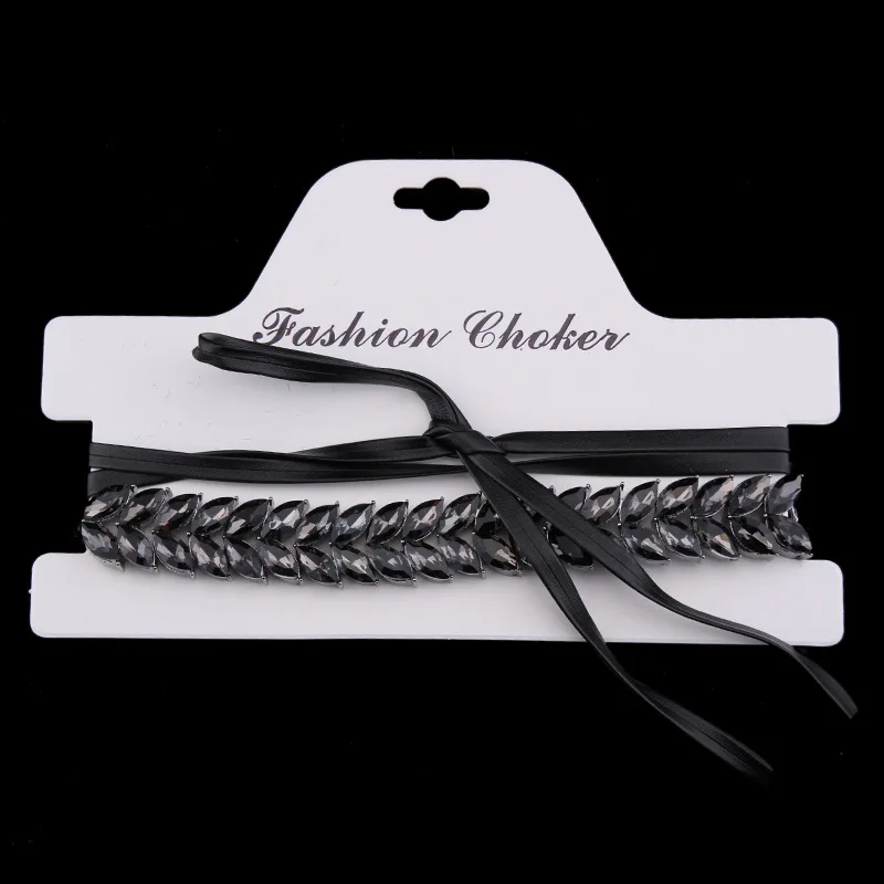 Популярные фианит PU кожа галстук цепи колье ожерелье для Для женщин Регулируемая длина модный геометрический ожерелье-ошейник dv1252