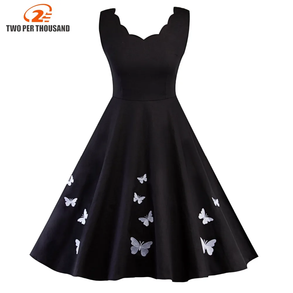 

Women Vintage Embroidery Butterfly Robe Pin Up Dress 2018 Summer Retro Rockabilly Swing female Dresses Elegant Tunic Vestidos