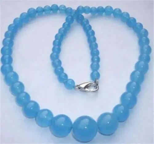 

Light Blue 6-14mm Brazilian Aquamarine Round Beads Necklace 18"^^@^18K GP style Fine jewe Noble Natural jade fast SHIPPING