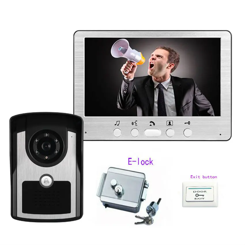 Freeship 7 Inch video intercom Video Door Phone Doorbell Intercom Kit camera monitor Night Vision+Electric lock