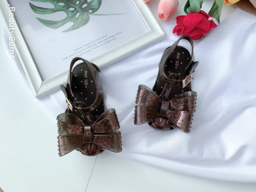 Сандалии для девочек; Новинка года; прозрачная пляжная обувь из ПВХ с большим бантом; детские сандалии