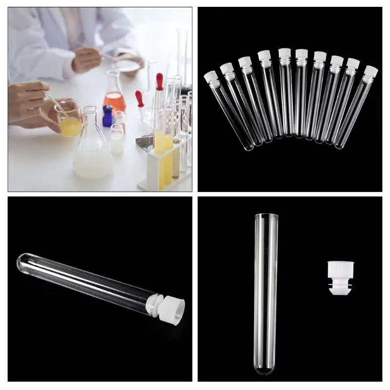 

10Pcs/Pack 15x100mm Transparent Plastic Test Tubes Lab Test Tool With Screw Cap Test Tube
