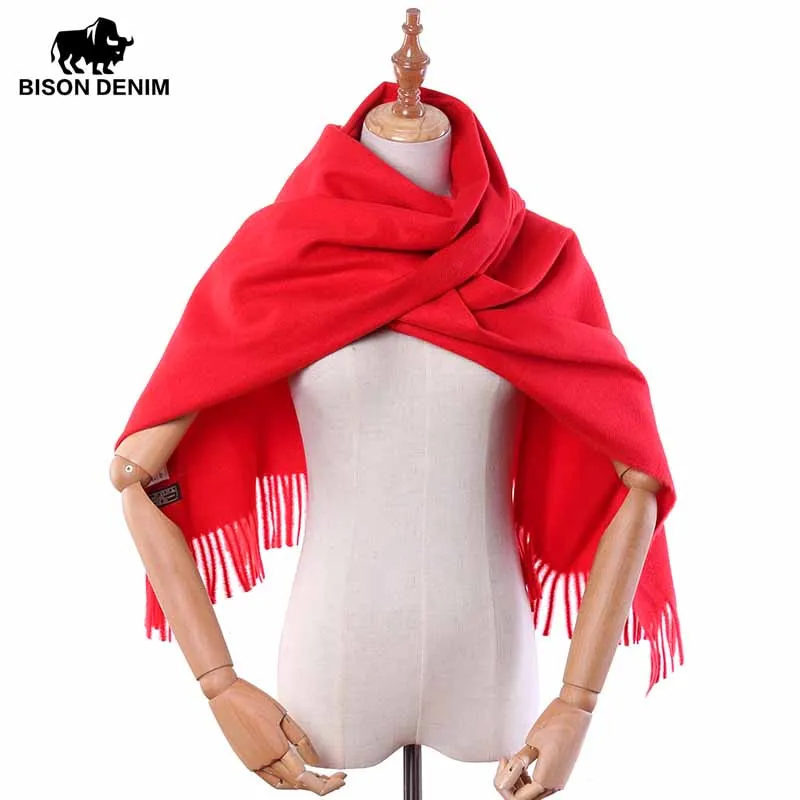 

BISON DENIM Genuine Wool Cashmere Luxury Winter Scarf Unisex Female Male Scarf Pashmina Tassels Couple Women Men Wrap Shawl K002