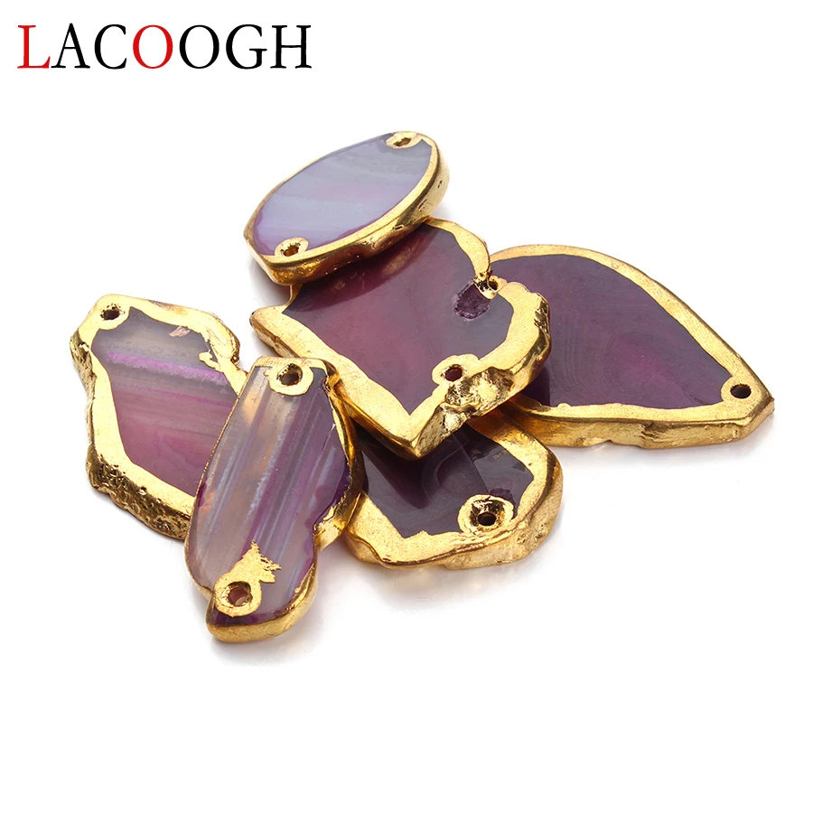 Wholesale 2020 New Fashion Irregular Double Hole Natural Stone Pink Pendants Connectors for Necklace Jewelry Making Findings | Украшения и