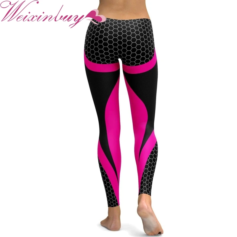 WEIXINBUY Mesh Pattern Print Leggings fitness Leggings For Women