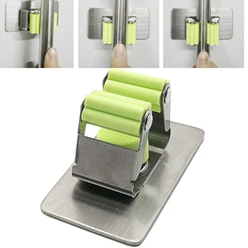 

Mop Holder Brush Hanger Wall Mounted Punch Free Stainless Steel Bathroom Mop Broom Rack Holder Hanger Organizer