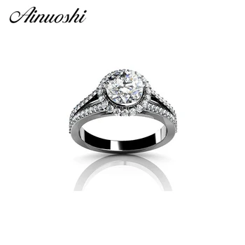 

AINOUSHI Luxury Women Wedding 2 Carats Halo Sona Round Cut Ring 925 Sterling Silver Bridal Engagement Anniversary Rings Gifts