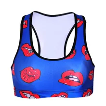 NEW 0050 Summer Sexy Girl Women red lips heat Padded Push Up Gym Vest Top Chest Running Sport Yoga Bras