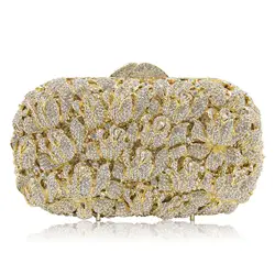 Высокосорт Алмазные цветы вечерние клатчи, сумки дамские Роскошный Кристалл из горного хрусталя цепь сумка для соответствия платье pochette sac