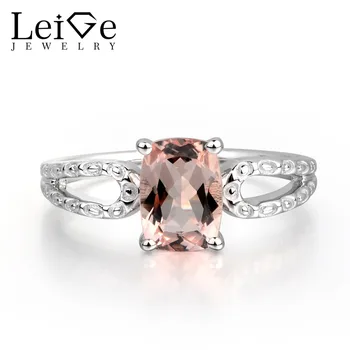 

Leige Jewelry Natural Pink Morganite Gemstone Engagement Romantic Rings 925 Sterling Silver Fine Jewelry