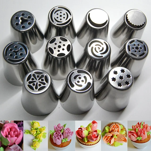 11pcs Stainless Steel Russian Tulip Icing Piping Nozzles Pastry