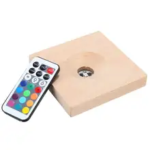 RGB Light Emitting Socket Lamp Base Holder LED Night Light Lamp Solid Wood Lamp Holder With Remote Control DC3V