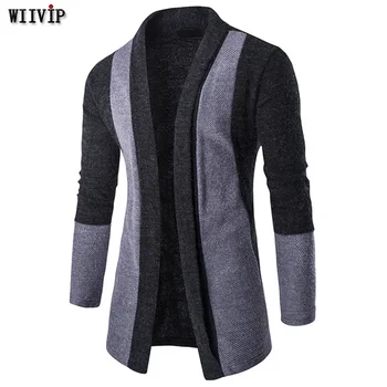 

WIIVIP Men Cardigans Fashion Sweater Men Casual Cardigan Turn-down Collar Mature Patchwork color Autumn Knitwear YW032