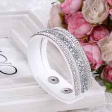 2015 New Fashion Lap Layer Wrap Bracelets Slake Leather Bracelet for women With Crystals Couple Jewelry
