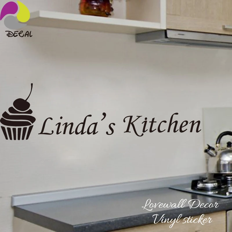 Personalized Name Cup ice cream Kitchen Sign Wall Sticker Custom Name  Food Quote Wall Decal  Dining Room Vinyl Home Decor (2)
