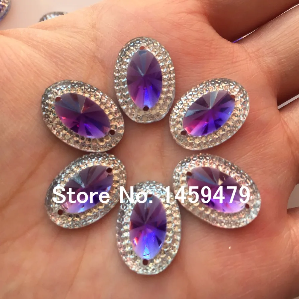 

Chamfer Surface 100pcs Resin Rhinestone 13x18mm Loose Beads Oval Sewing Accessory middle purple The elliptical edge of white