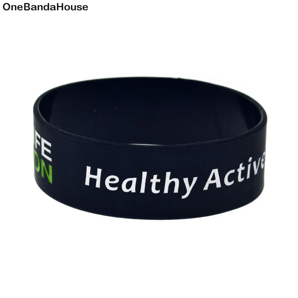 

OneBandHouse 25PCS/Lot 1 Inch Wide Slogan Wristband Healthy Active Lifestyle Silicone Bracelet Decoration Bangle