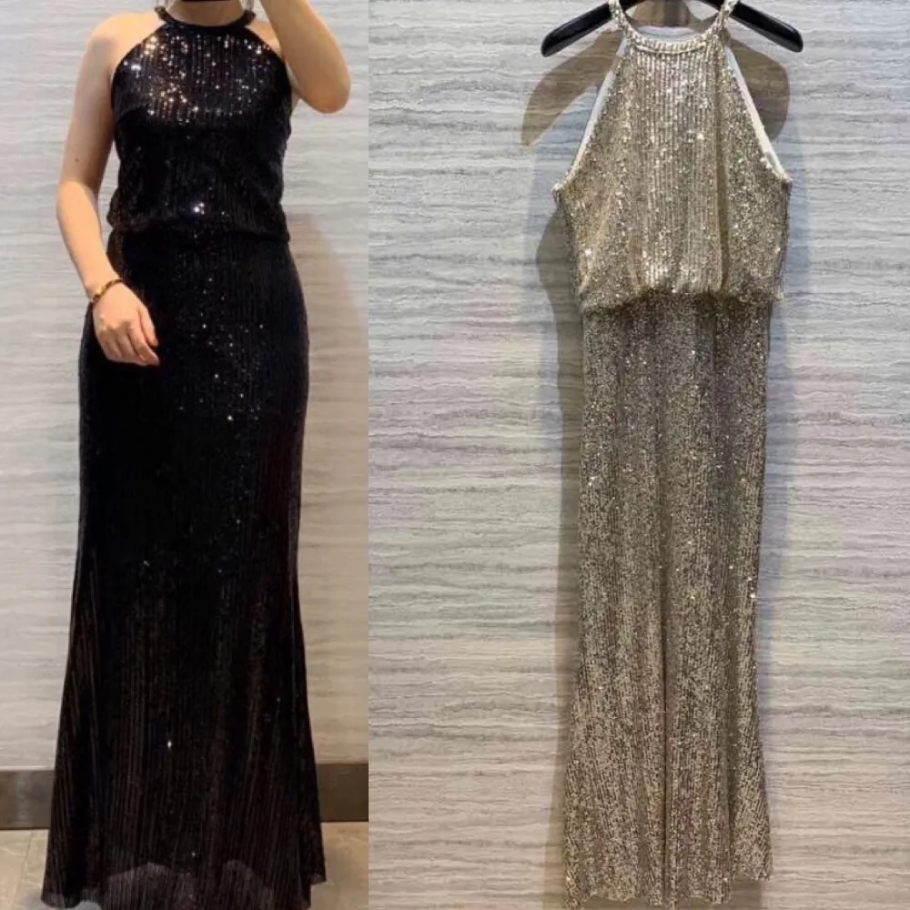2019 New Spring Clothes Women Sexy Spaghetti Strap Blingbling Runway Party Dress Fashion Mermaid Black Gold Long | Женская одежда