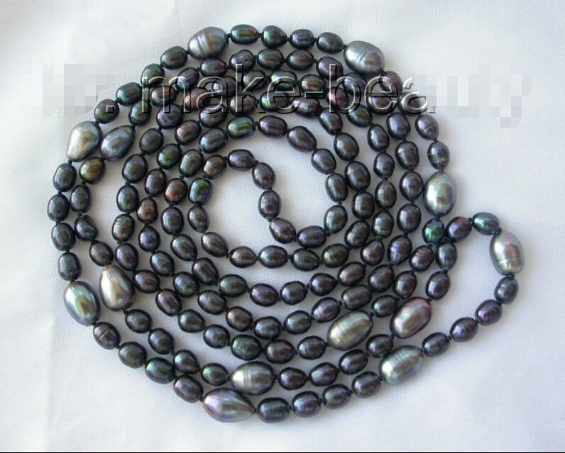 

>>>>stunning long 50" 13mm baroque black freshwater cultured pearl necklace h674