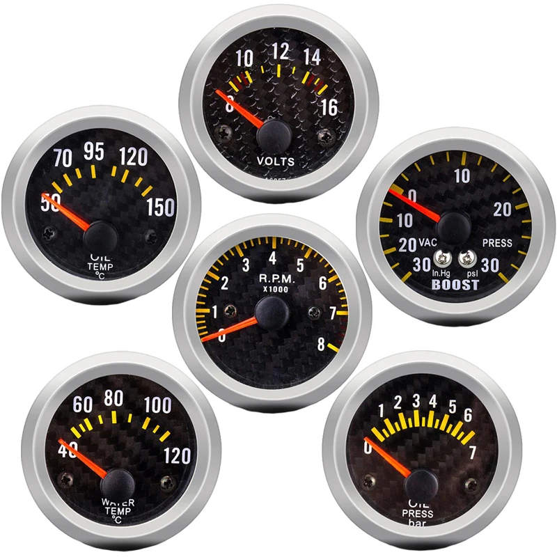 

Boost gauge bar psi/Vacuum/Water temp/Oil temp/Oil pressure/Voltmeter/Tachometer RPM Car Gauge + Gauges holder tacometro digital