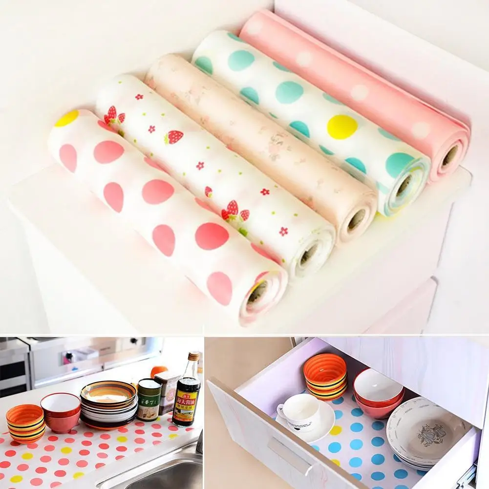 

B Waterproof Drawer Paper Plastic Printed Wallpaper Colorful Mat Wardrobe Kitchen Cabinet Pad For All Purpose Multi Colors